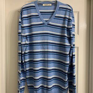 Old Navy Men's Blue/White Striped V-Neck Sweater, Size Large